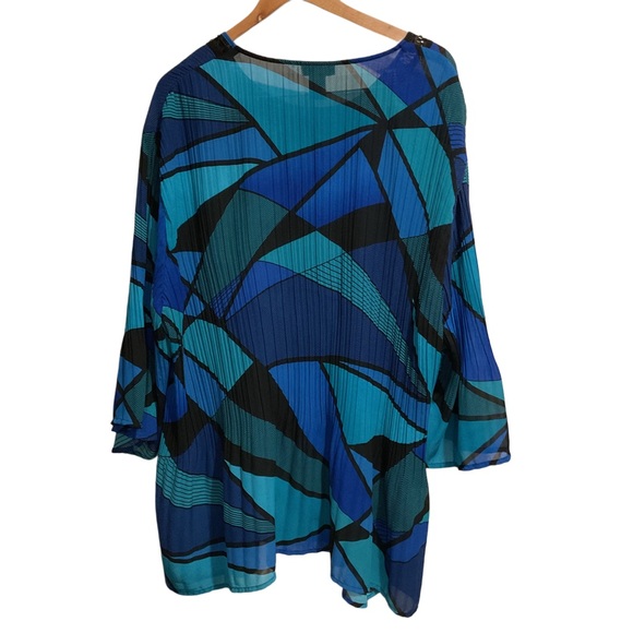 Maggie Barnes for Catherines Pleated Blouse Flared Sleeves Blue - Picture 2 of 8